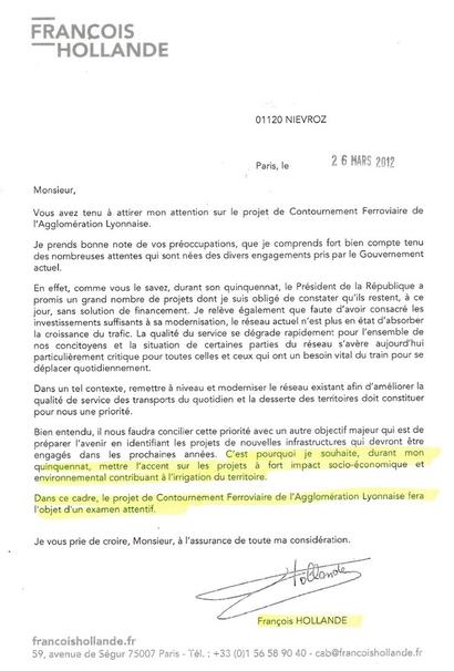 Courrier du 26 mars 2012